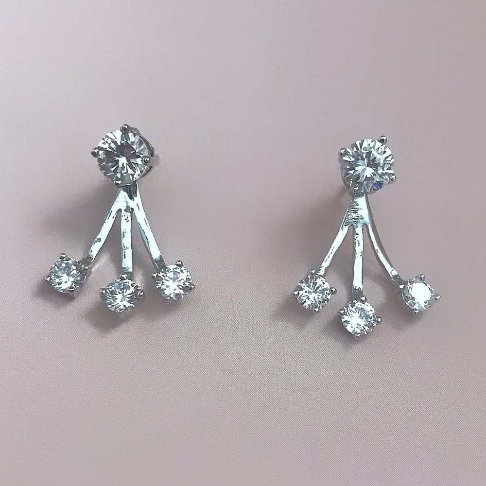 Cubic zirconia Silver ear jackets - Picture 2 of 3